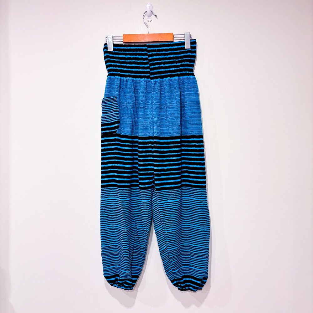 LOFBAZ Black & Blue Striped Harem Pants | Boho Lightweight Viscose | Large * - Picture 1 of 8